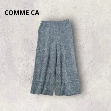 와이드 팬츠 체크 무늬 허리밴딩 센터 절개 울 혼방 일본제