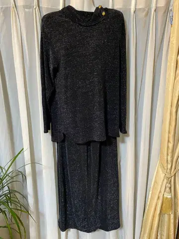 블랙 라메 하이넥 셋업 [XL]