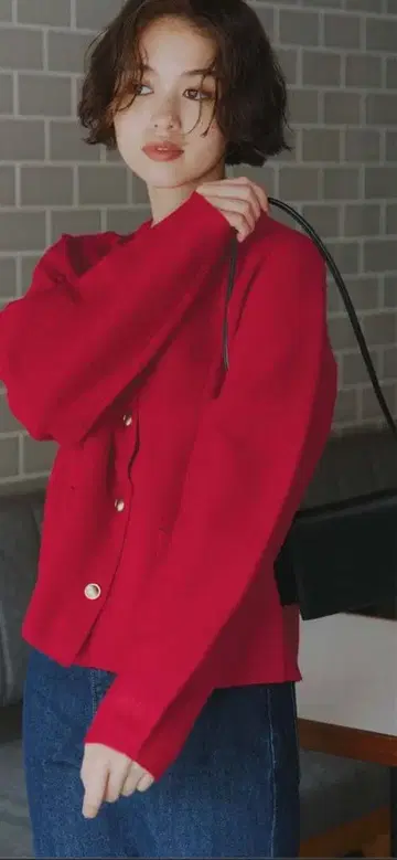 titivate 빨간색 골드 버튼 가디건 자켓