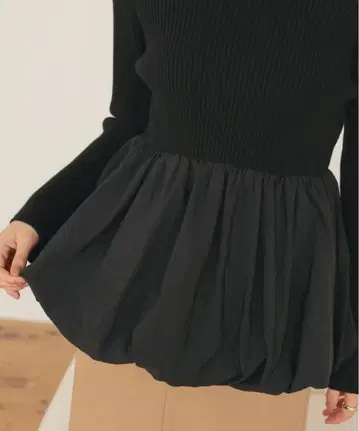 titivate 밑단 벌룬 도킹 보트넥 리브 니트