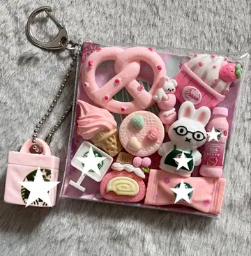 가챠 파우치 [ 안경 토끼 씨 카페 핑크 계열 ]