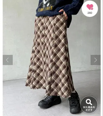 CPCM 체크 무늬 머메이드 스커트 브라운