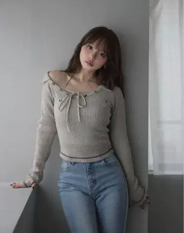 andmary Anita button knit tops beige