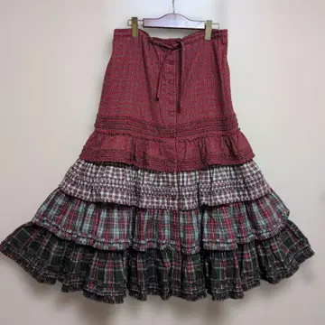 원더풀 월드 타탄 체크 캉캉 스커트 면 100% 미사용품