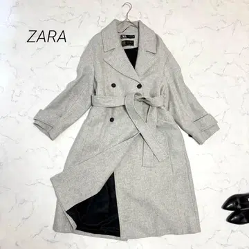ZARA 마테코 울 혼방 더블 체스터 롱 코트 M 그레이