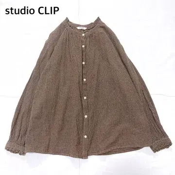 [새상품급] 스튜디오 클립 옷깃 프릴 체크 무늬 긴팔 블라우스