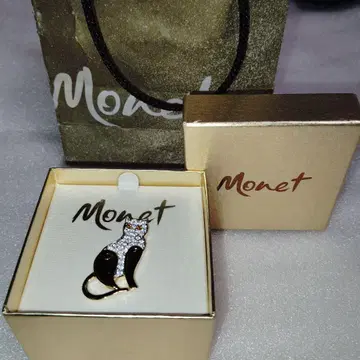 미사용 보관품 반짝이는 고양이 브로치 Monet