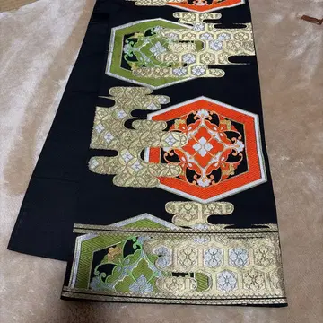 블랙 베이스 금실 자수 후쿠로 오비