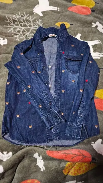 데님 자수 긴팔 셔츠 S 사이즈 미키하우스