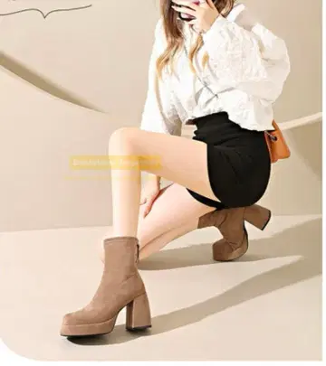 미사용 새상품 여성용 숏부츠 스웨이드 롱 레그 25cm 카키