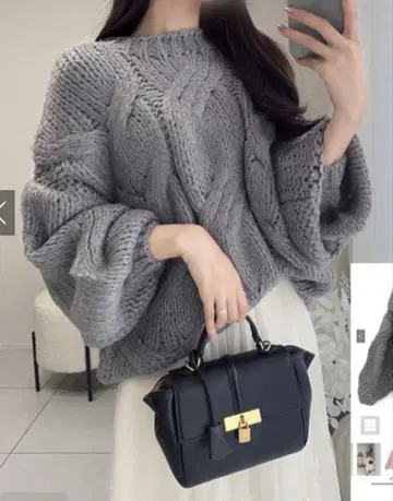 로우 게이지 케이블 니트탑 그레이