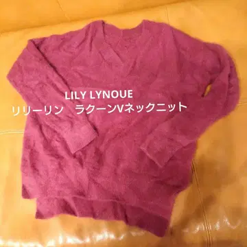 LILY LYNOUE V넥 니트 모 100% 와인 레드