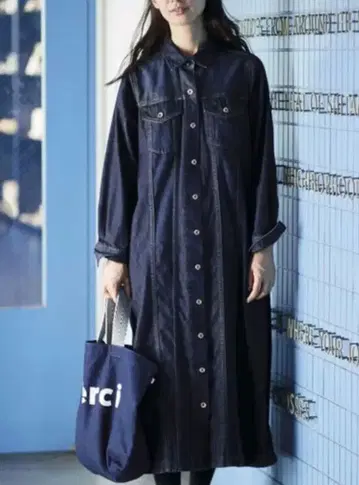 [ 새상품급 ] 써니클라우드 다크 데님 롱 원피스 데님 자켓 원피스