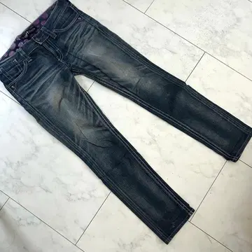 리바이스 스키니 스트레이트 데님 청바지 퍼플 소가죽 패치 W30