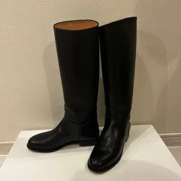 블랙 가죽 롱 부츠