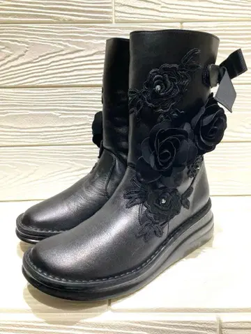 미사용 벨퍼치 미들 부츠 블랙 천연 가죽