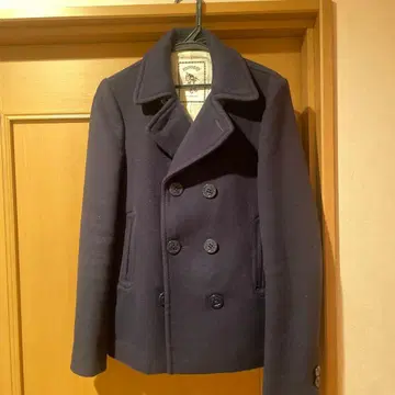 마우지 네이비 더블 브레스트 피 코트