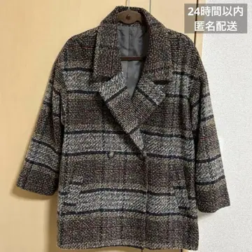 트위드풍 더블 브레스트 체스터 코트