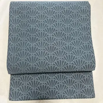 양면 후쿠로 오비 국화 비늘 패턴 블루 그레이