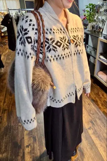 자카드 집업 니트 가디건