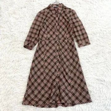 BCBG 체크 무늬 셔츠 원피스 브라운 핑크 계열 귀여운 걸리시