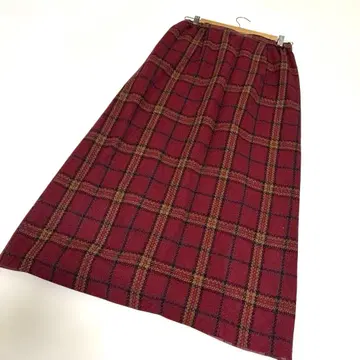 울 체크 무늬 롱 스커트 사다리꼴 일본제 가을/겨울 레드 빨간색 빅