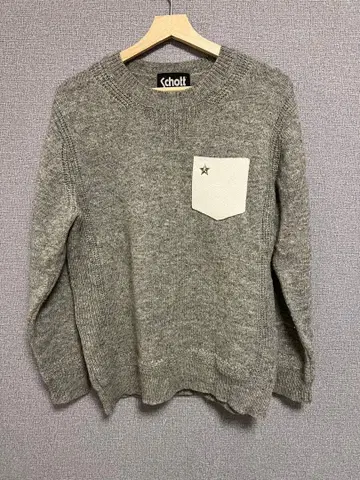 Schott 그레이 니트 스웨터 가죽 포켓