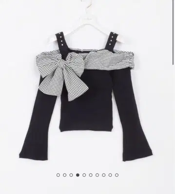 evelyn 오프숄더 리본 니트 체크