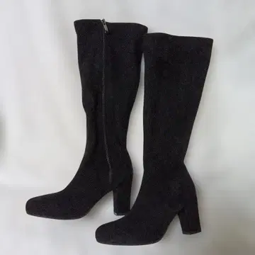 블랙 스웨이드 롱 부츠 와이드 힐 S