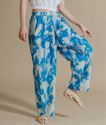 아메리칸 라그시 LEIN 코튼 실크 리프 프린트 팬츠