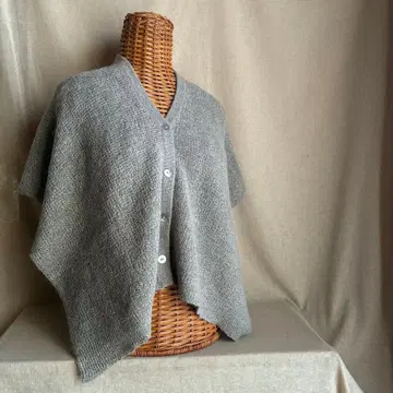 제3세계샵 알파카 100% 와플 편직 판초 그레이 믹스