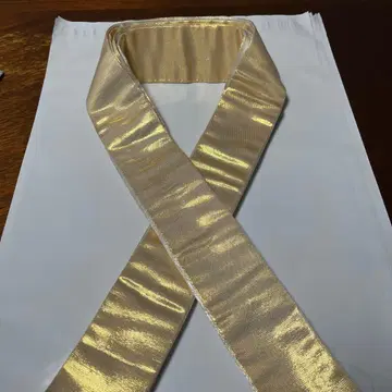 골드 컬러 새틴 레이어트 카라 후리소데 골드 실버