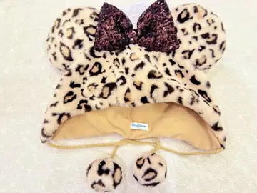 미사용 새상품 레오파드 무늬 미키 팬캡 레오파드 브라운 베이지 브라운