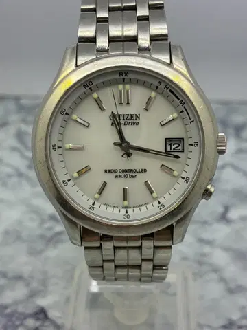 CITIZEN 전파 솔라 3침 화이트 요일 달력 사용감 있음