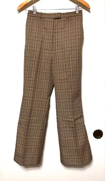 Demi-luxe 브라운 계열 체크 플레어 팬츠