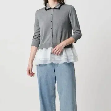 UNITED ARROWS 레이디 폴로 콤비 니트 워셔블 그레이