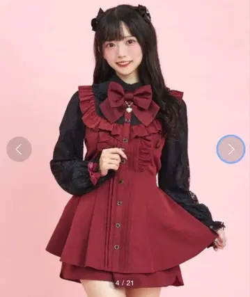 시크릿허니 소매 레이스 핀턱 프릴 요크 절개 셋업