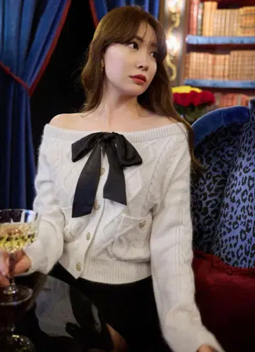 Aerienne 케이블 니트 리본 가디건