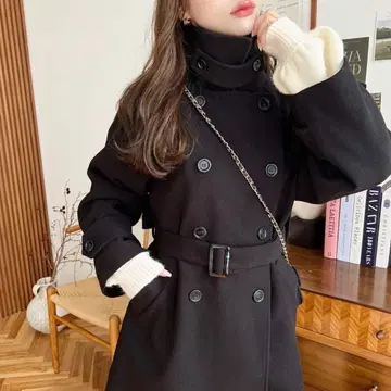 니트 멜톤 2WAY 어레인지 칼라 미들 기장 트렌치코트