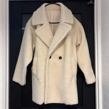 아이보리 보아 더블 브레스트 롱 코트