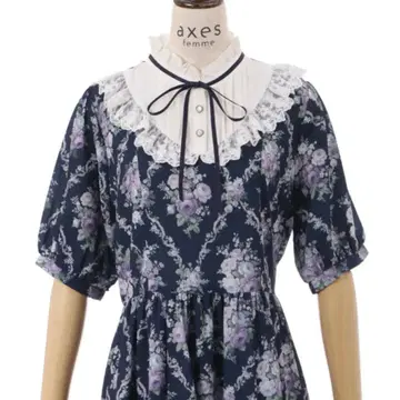 axes femme 아이비 로즈 패턴 원피스 네이비 kawaii