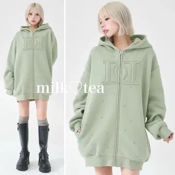 택 포함 새상품 다리치 DD 로고 비쥬 지퍼 후드티 민트 프리 F