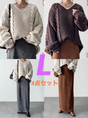 시마무라 yumi 핸드 니트 풀오버 스커트 4점 세트