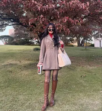 redyazel 파워숄더 더블 버튼 미니 원피스 레이디 아젤 브라운