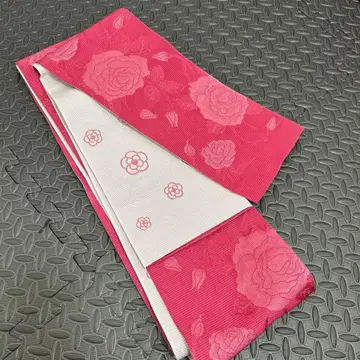 핑크 장미 무늬 반폭 오비