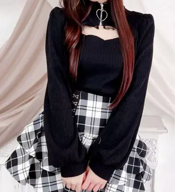 MARS 하트 ZIP 골지 니트 상의 블랙