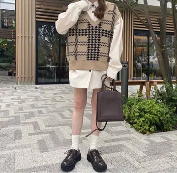 [ Heather ] 체크 무늬 V넥 베스트 x 셔츠 2세트 새상품급