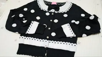 도트 무늬 리본 포함 긴팔 가디건 블랙