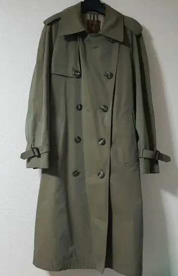 Kent 올리브 트렌치코트 빈티지 안쪽 노바 체크 패턴