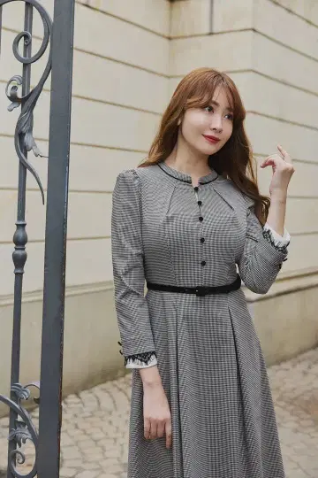 Classic Monochrome Check Midi Dress